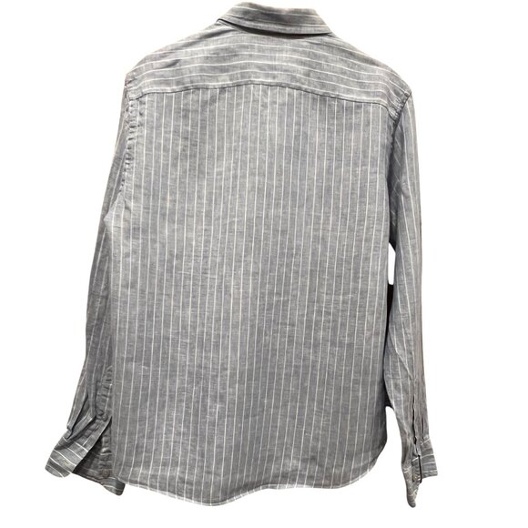 UNTUCKit Men's Linen Striped Long Sleeve Shirt, Blue, L - Picture 2 of 6